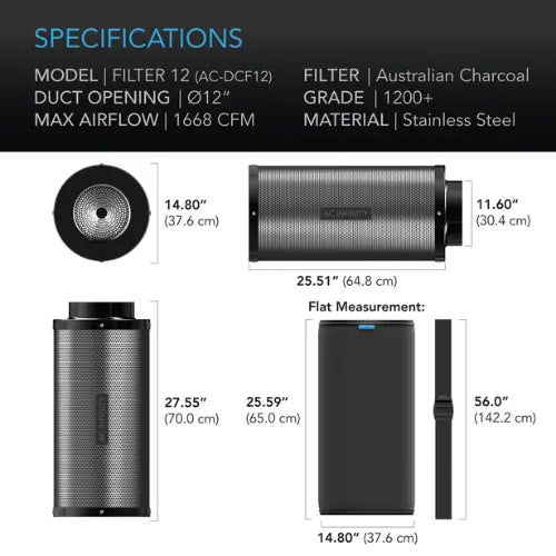 AC Infinity Duct Carbon Filter, Australian Charcoal, 12 Inch