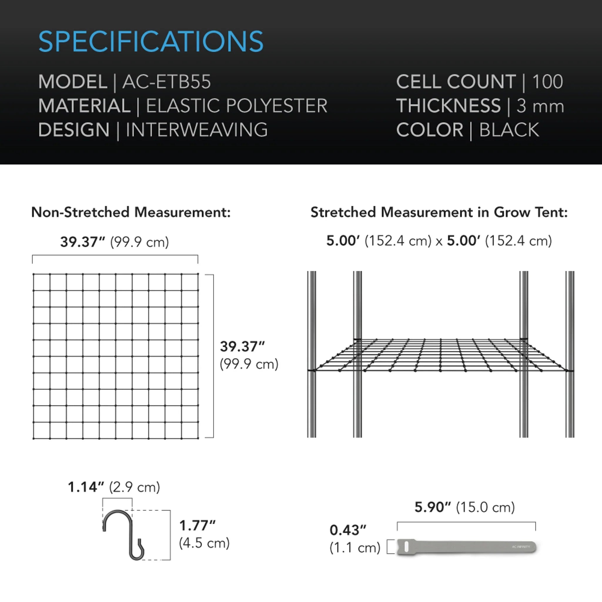 AC Infinity Grow Tent Trellis Netting 5x5