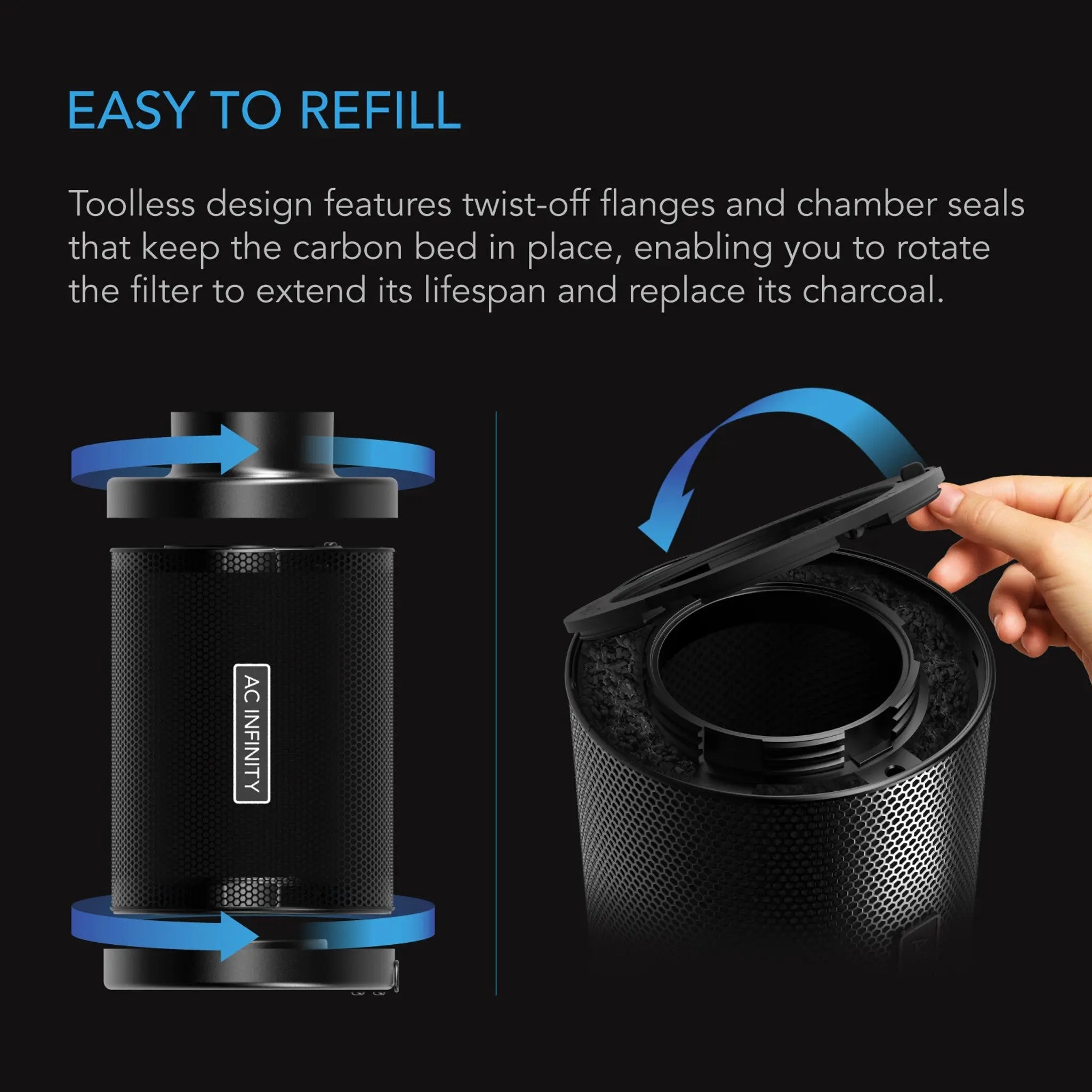 Refillable Carbon Filter Kit, With Charcoal Refill, 8-Inch