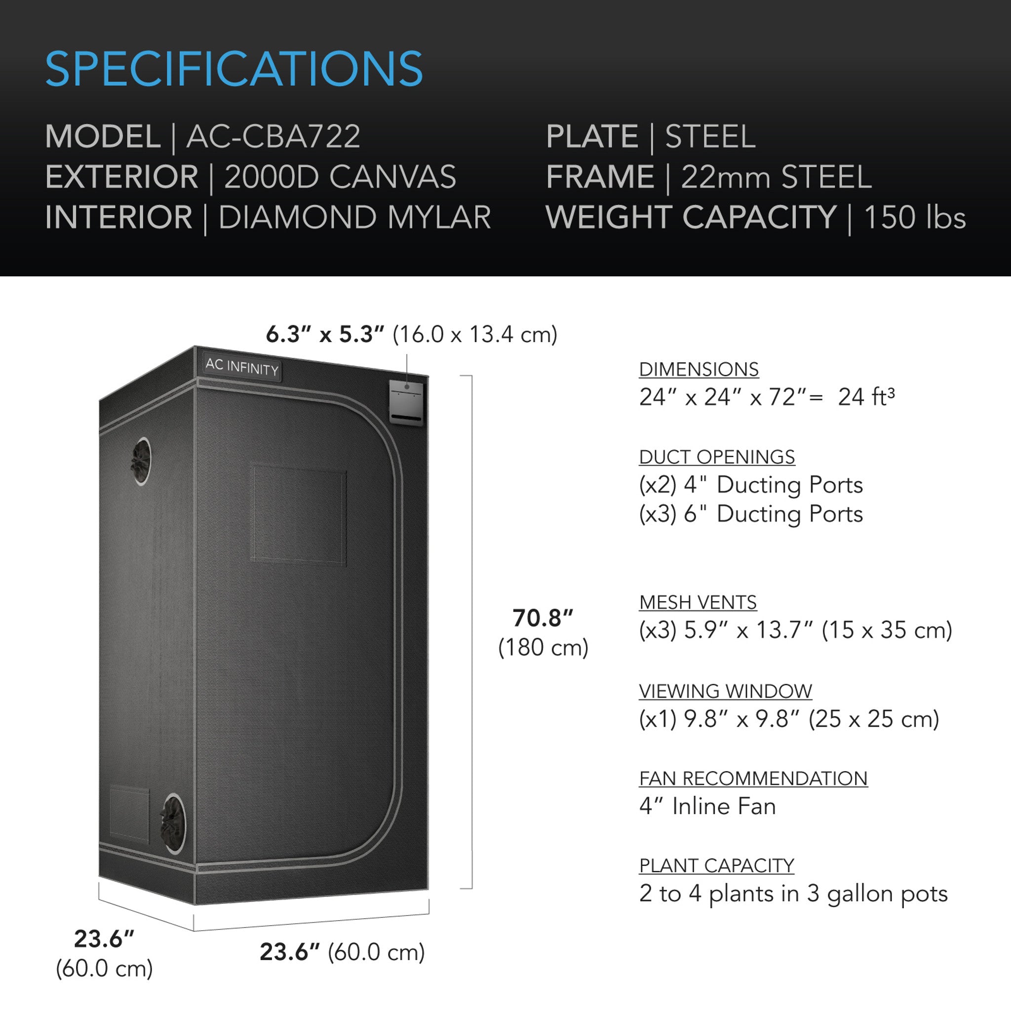 CLOUDLAB 722, Advance Grow Tent 2X2, 60 x 60 x 180 cm (version 5)