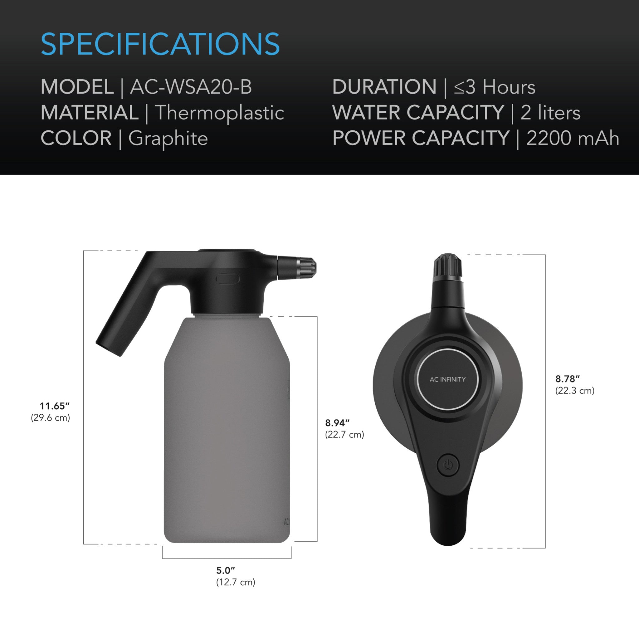Automatic Water Sprayer, 2-Liter Electric Mister, Graphite