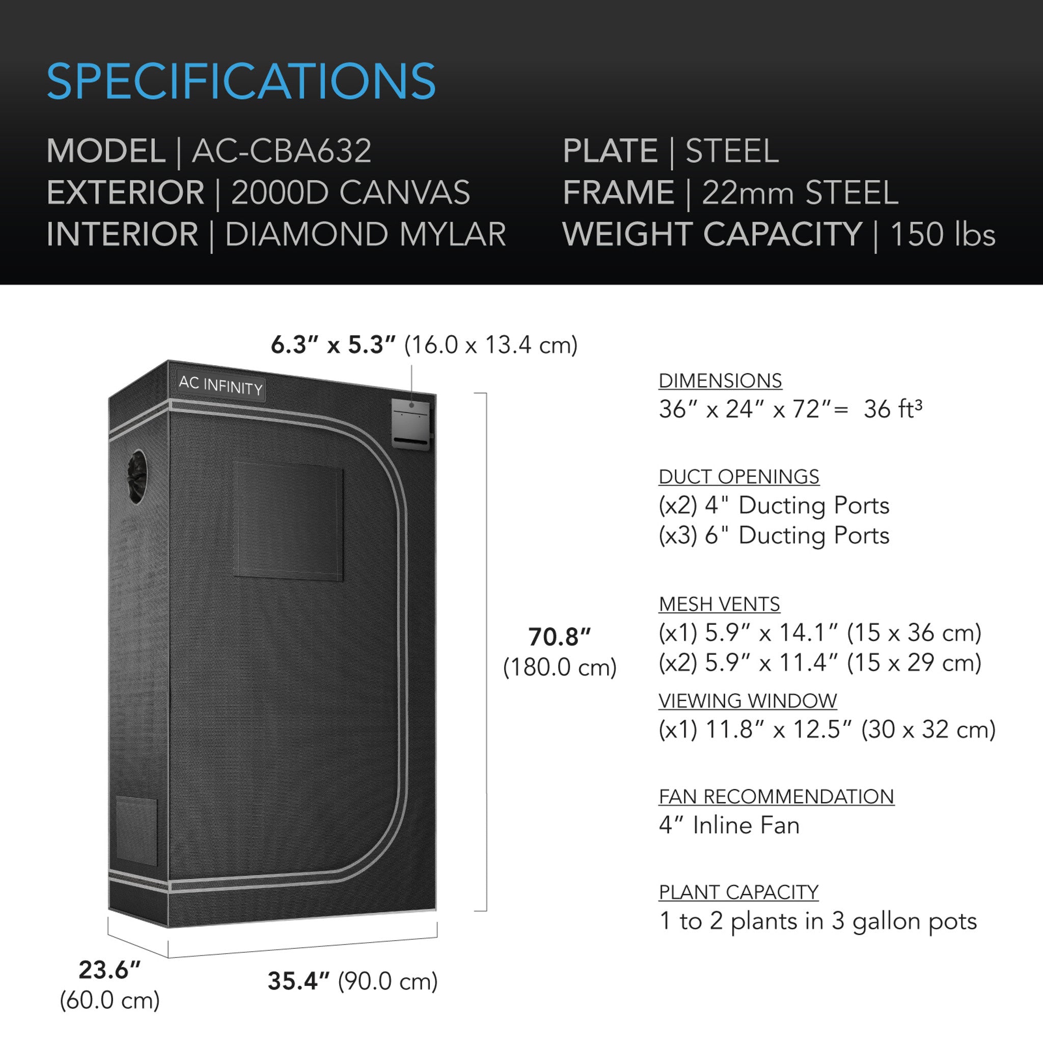Cloudlab 632, Advance Grow Tent 3x2, 90 x 60 x 180 cm