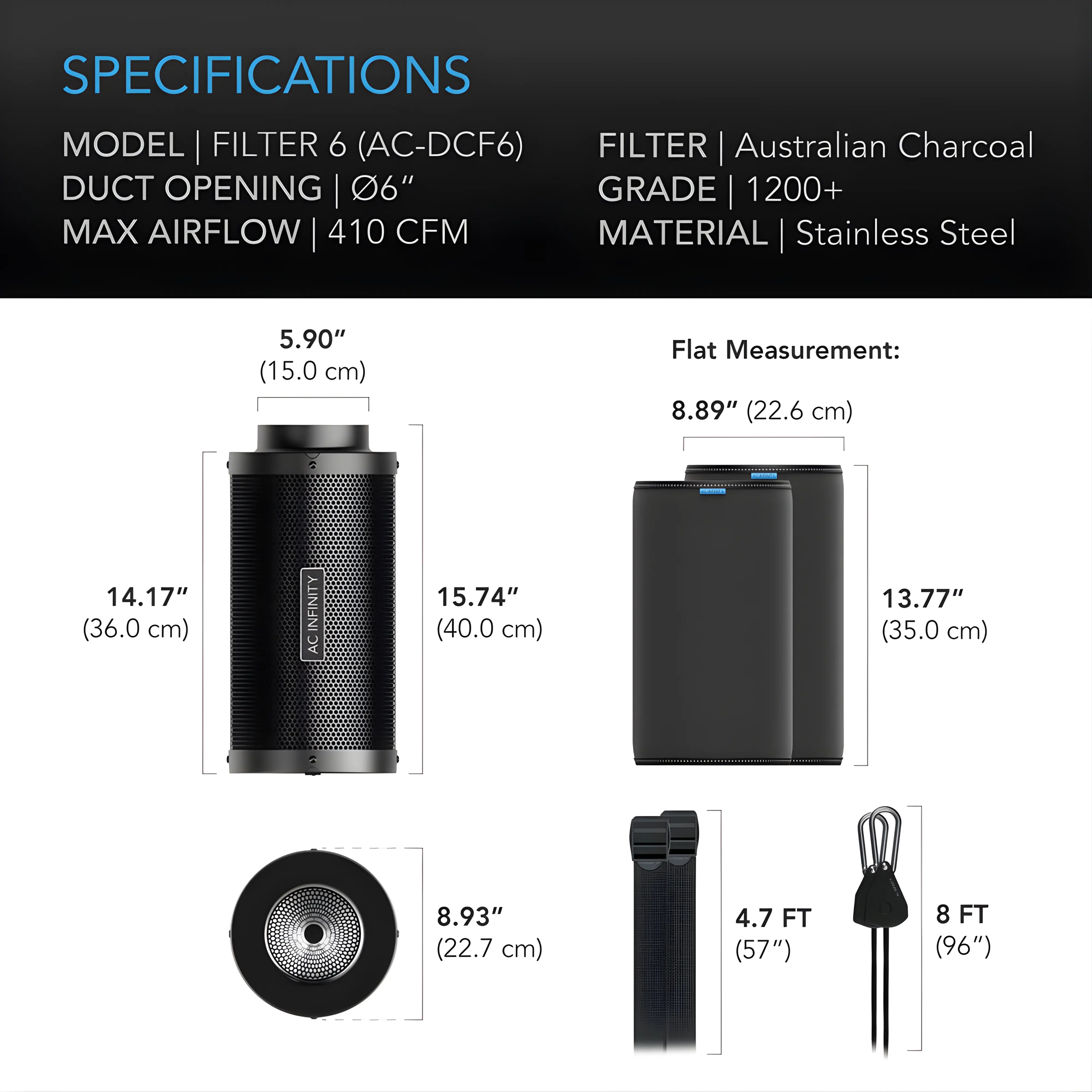 AC Infinity Duct Carbon Filter, Australian Charcoal, 6 Inch