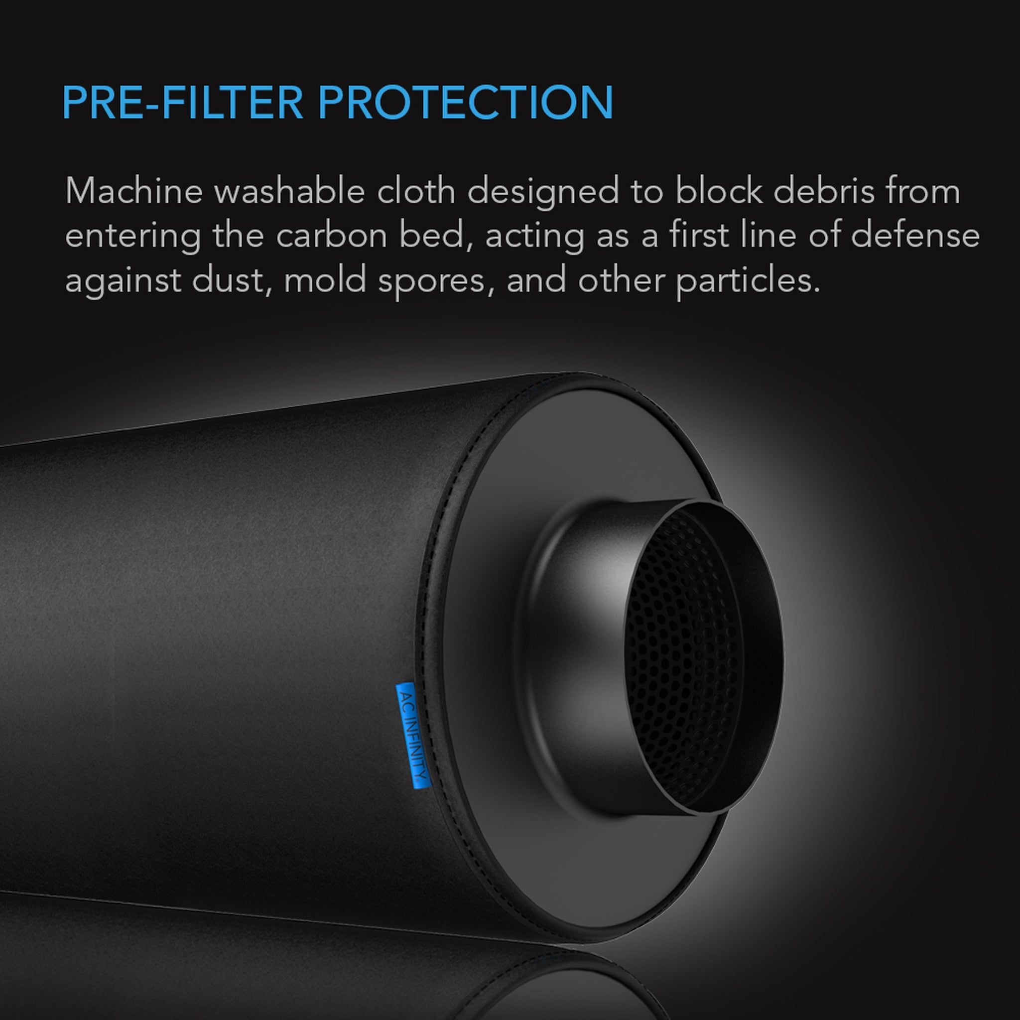 Ac Infinity, Pre-Filter Cloth For Inline Carbon Filter, 4-Inch, 2-Pack
