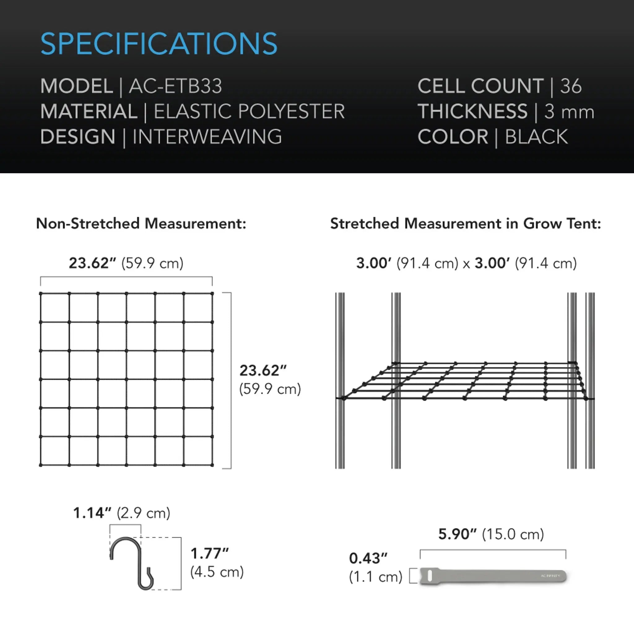AC Infinity Grow Tent Trellis Netting 3x3
