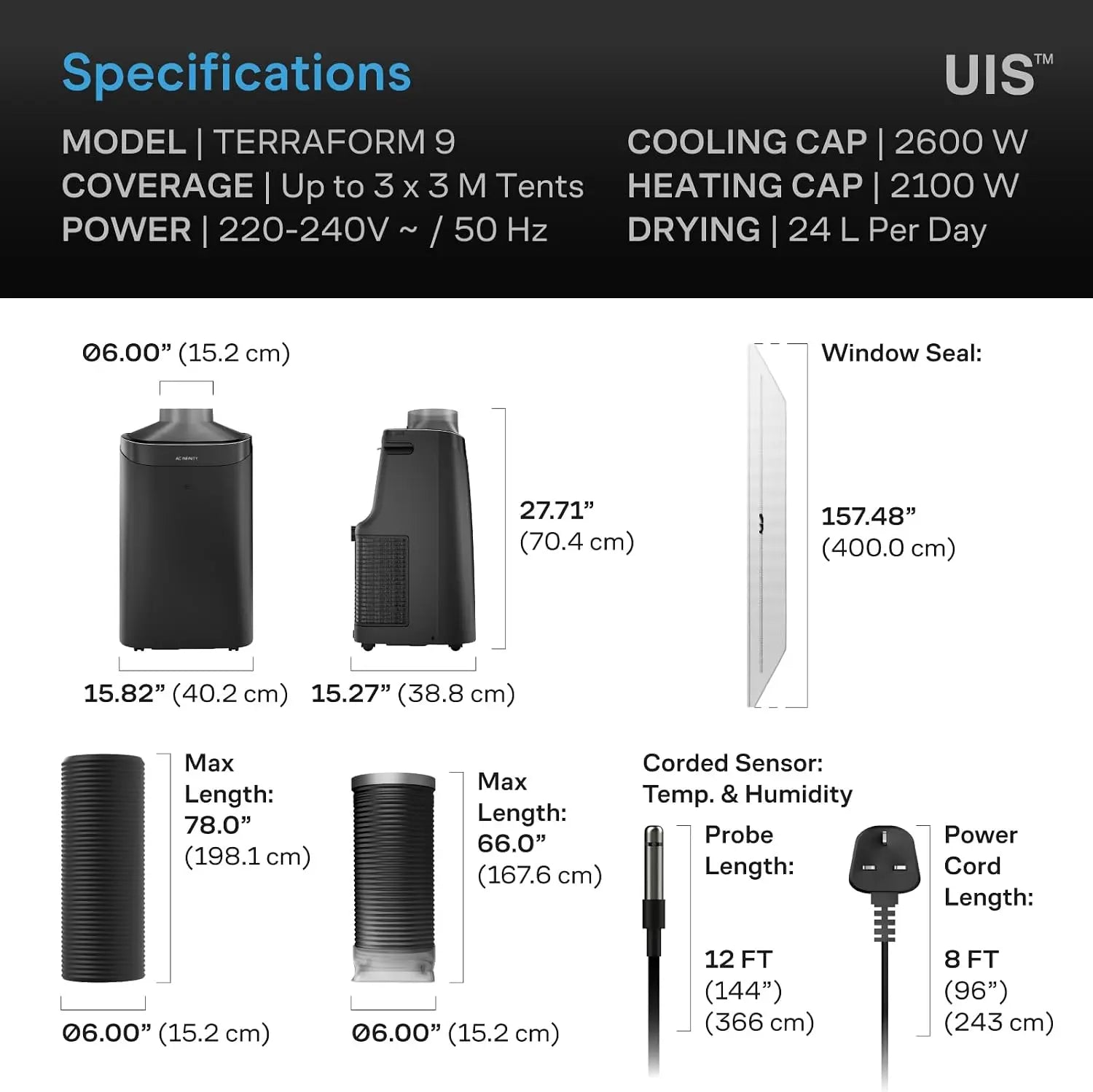 AC Infinity Terraform 9 (UK Version of Terraform 8) - All-in-One Grow Tent Climate Control A/C