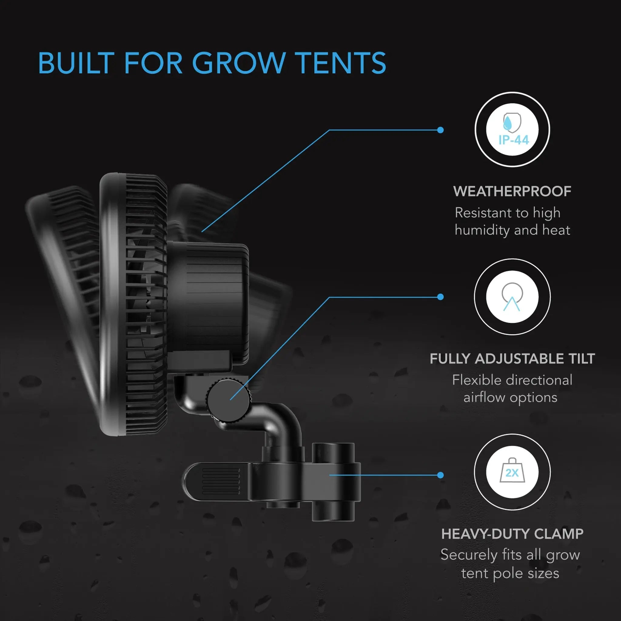 Cloudray A6 Gen 2 Grow Tent Circulator Clip Fan 6” Manual Swivel