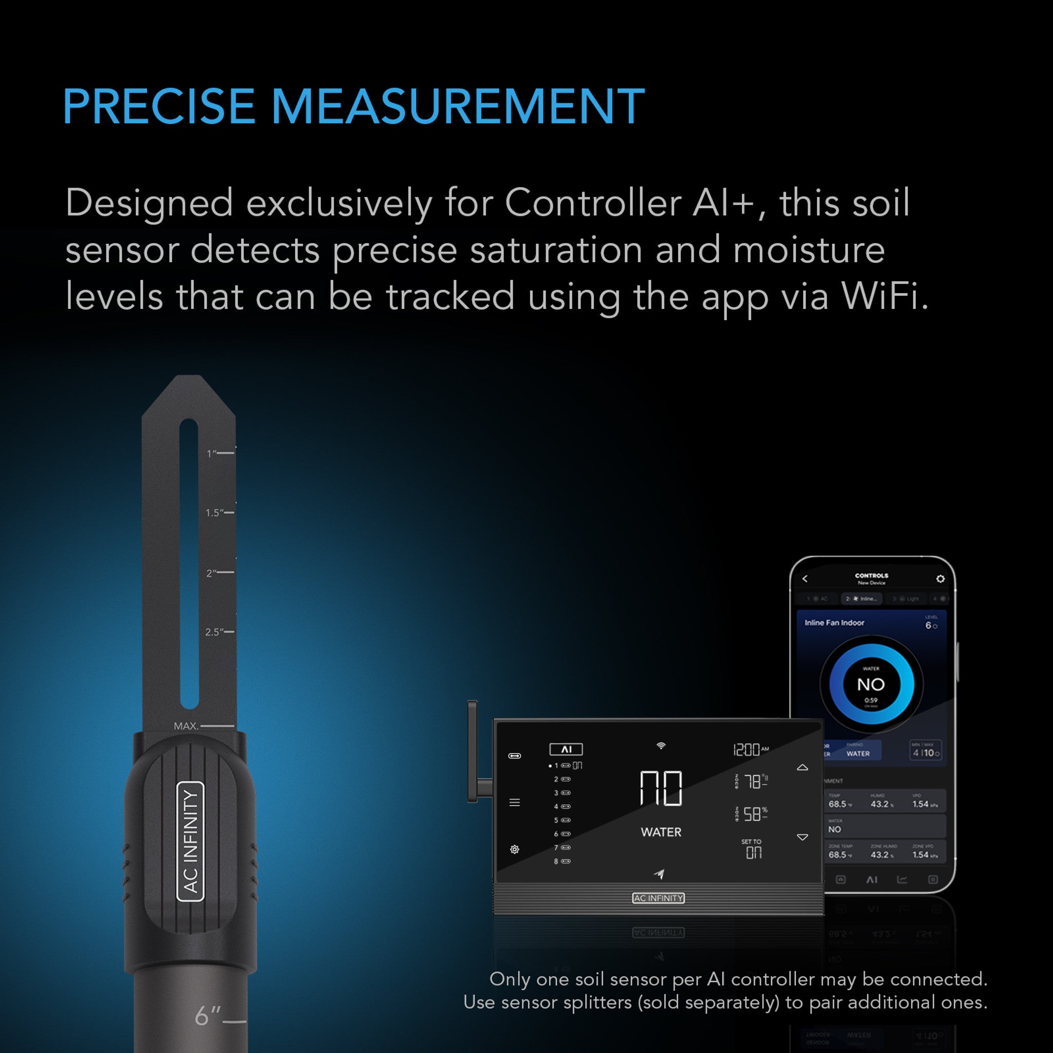 Soil Sensor Probe Exclusively for Controller AI+, Monitors Moisture and Saturation Levels, IP67-Water Resistant