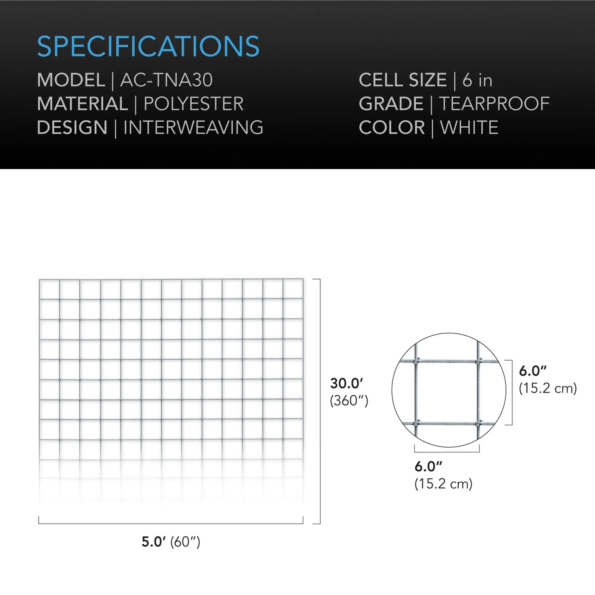 Polyester Plant Trellis Netting, 5x30'