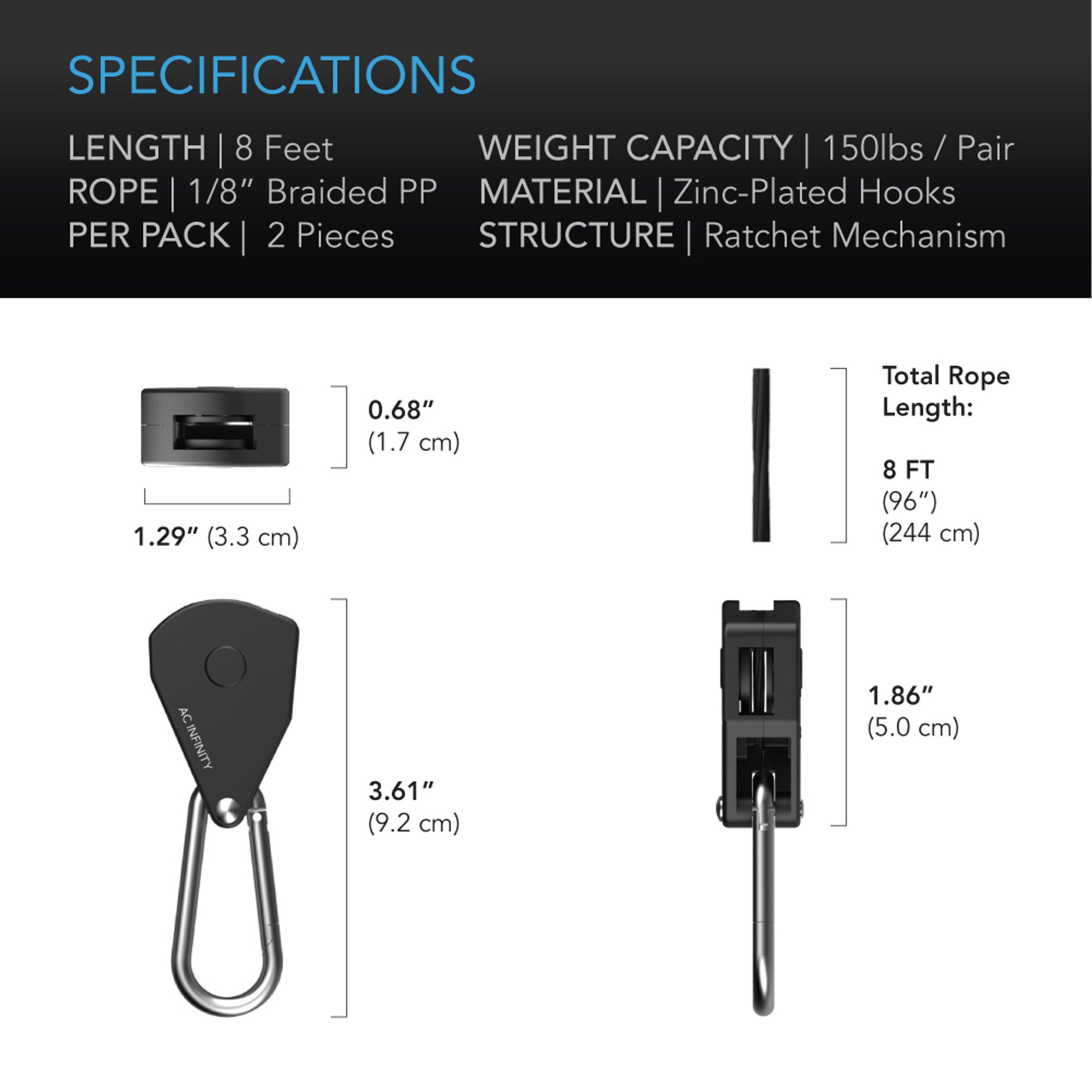 Heavy-Duty Adjustable Rope Clip Hanger, One Pair