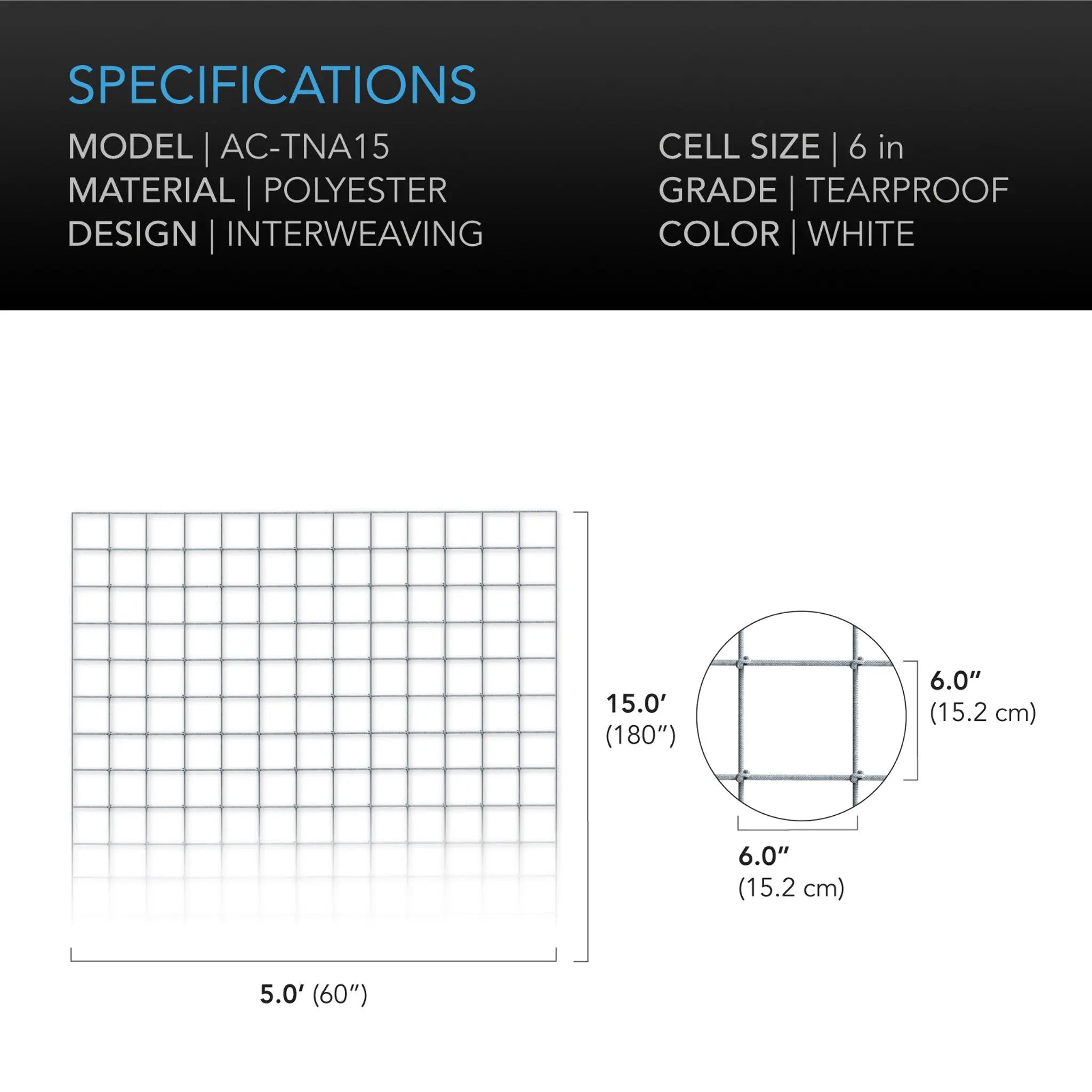 Polyester Plant Trellis Netting, 5x15'