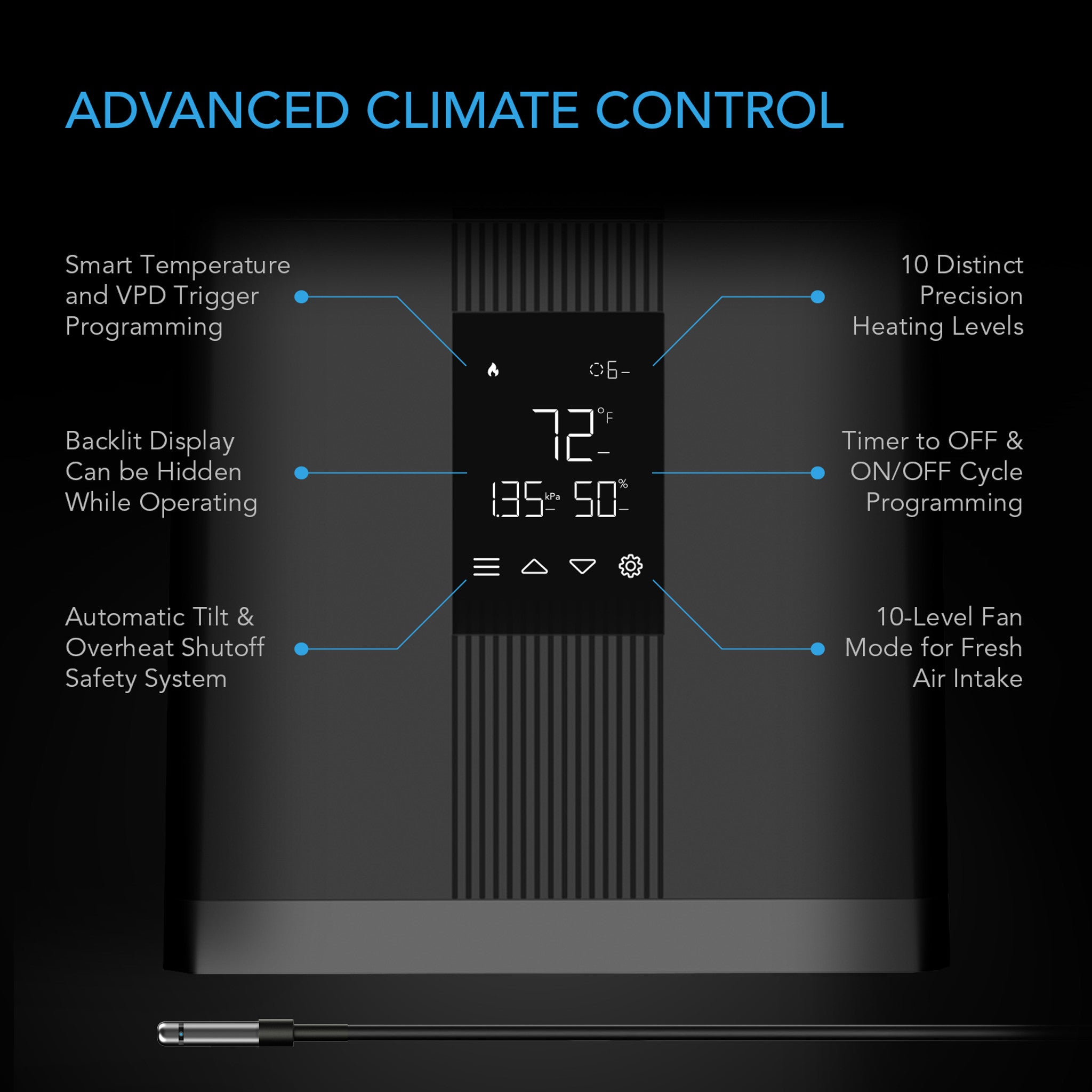Thermoforge T3, Environmental Plant Heater, Smart Vpd Controls, True 10 Heat Levels, Tubing Extends Into Grow Tent