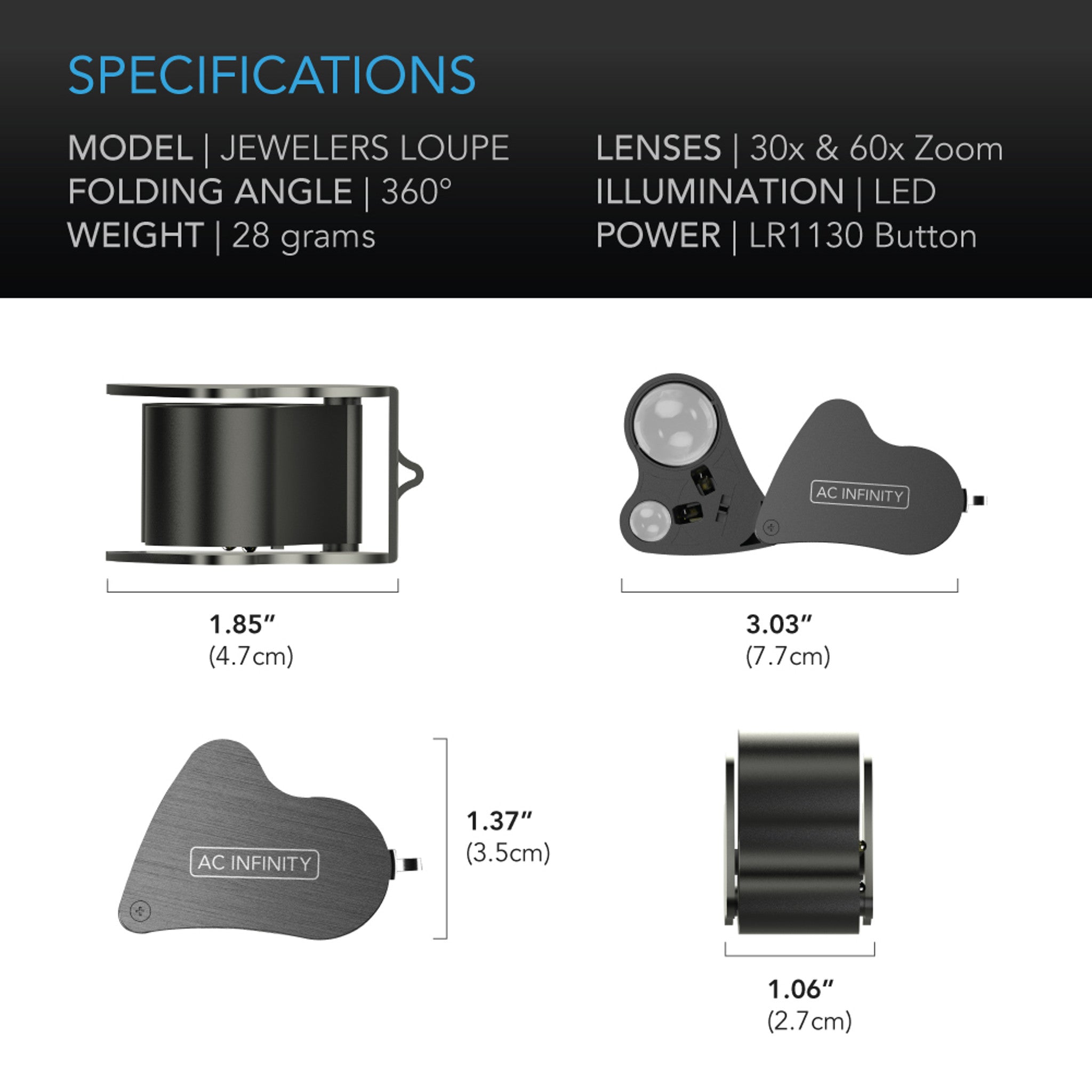 Jewelers Loupe, Pocket Magnifying Glass With Led Light & Dual Lenses