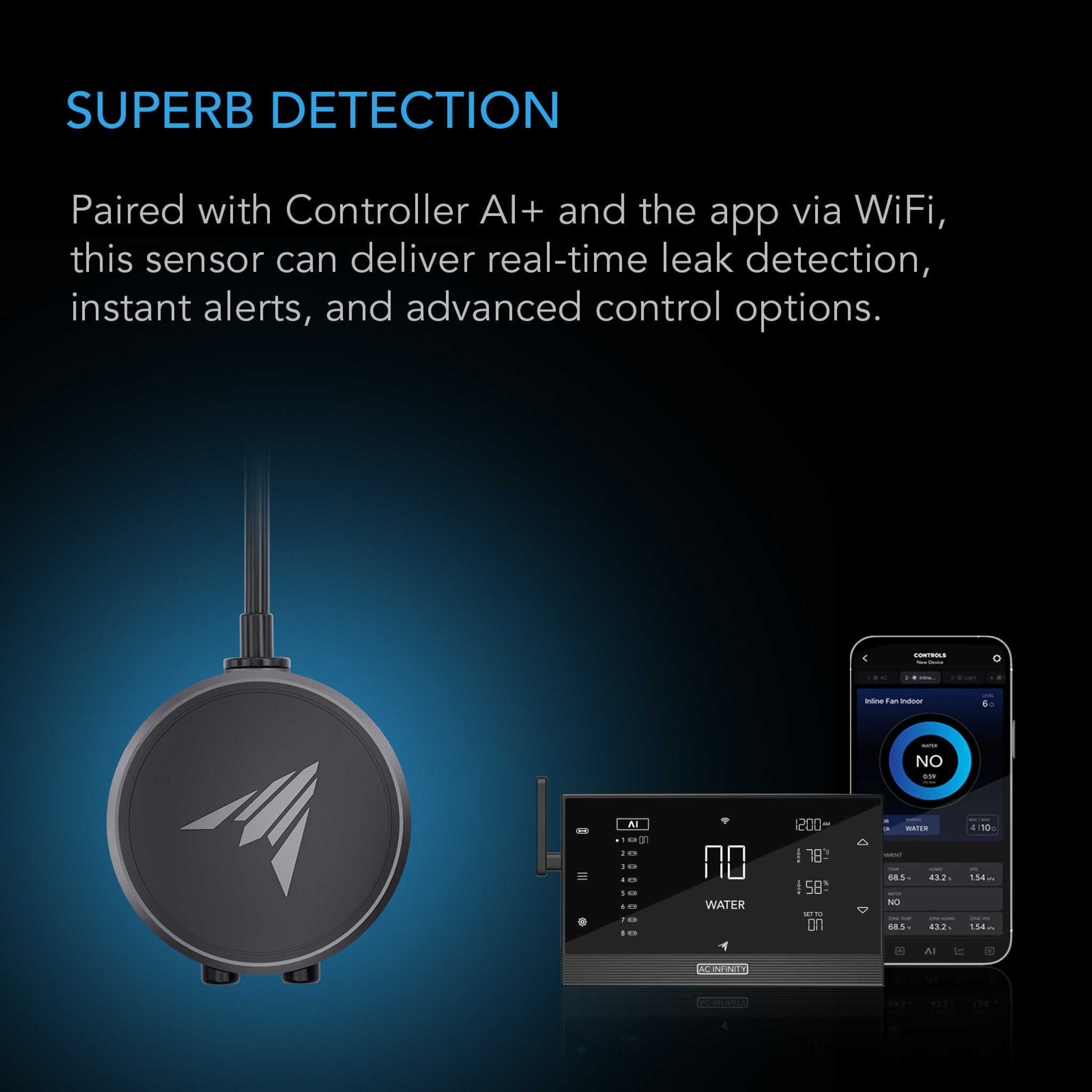 Water Sensor Exclusively for Controller AI+, Liquid Presence Detection, IP68-Water Resistant