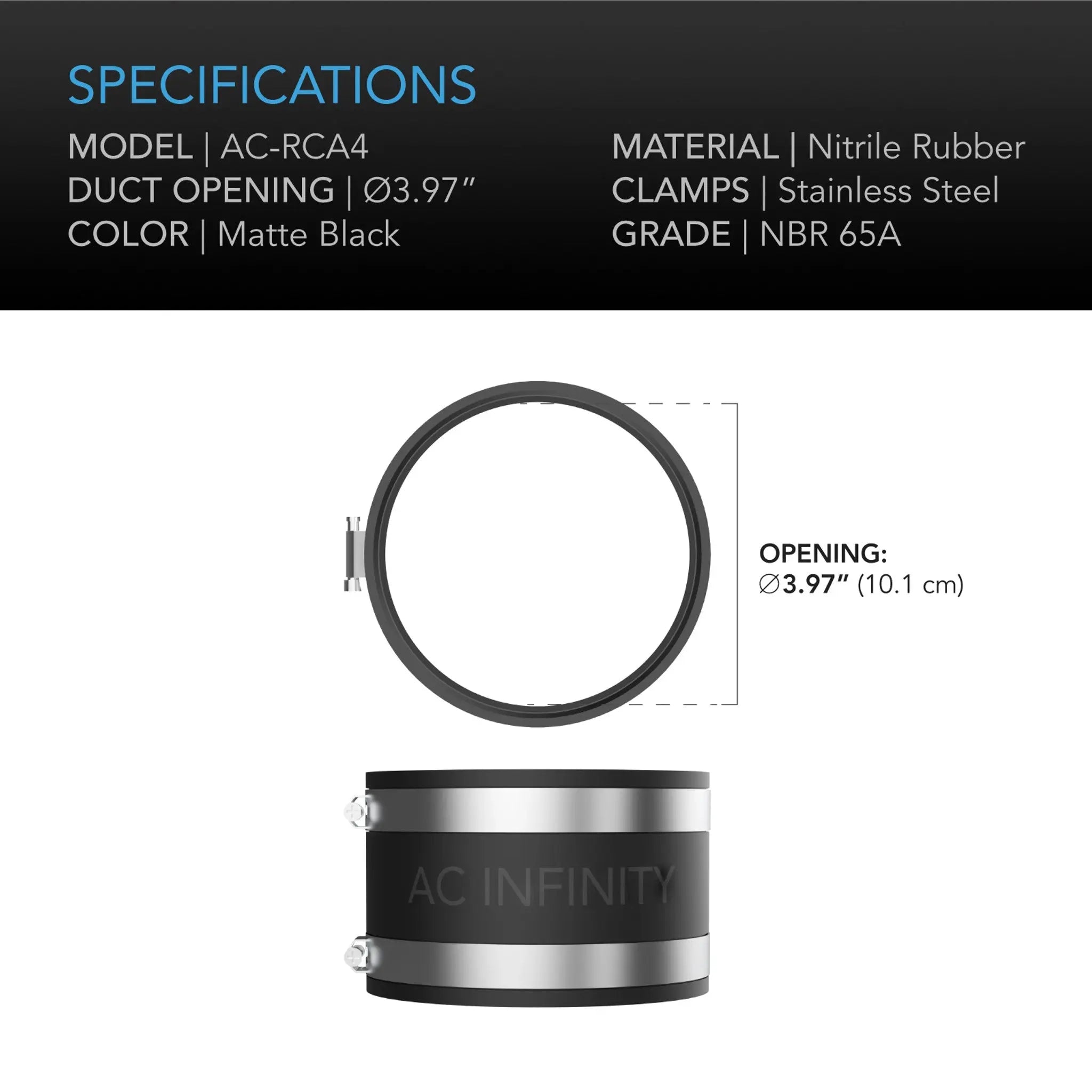 Noise Reduction Clamp, Duct Coupler with Stainless Steel Clamps, 4 Inch