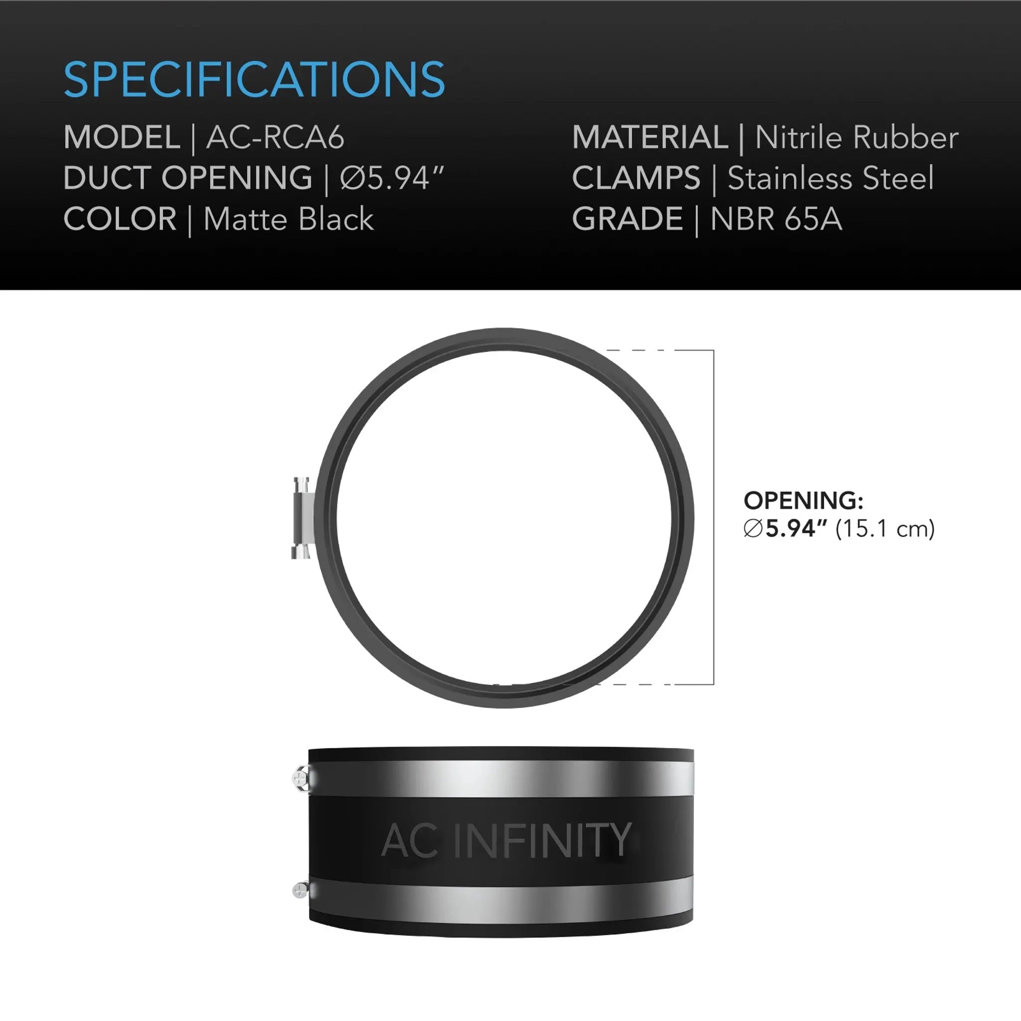 Noise Reduction Clamp, Duct Coupler with Stainless Steel Clamps, 6 Inch