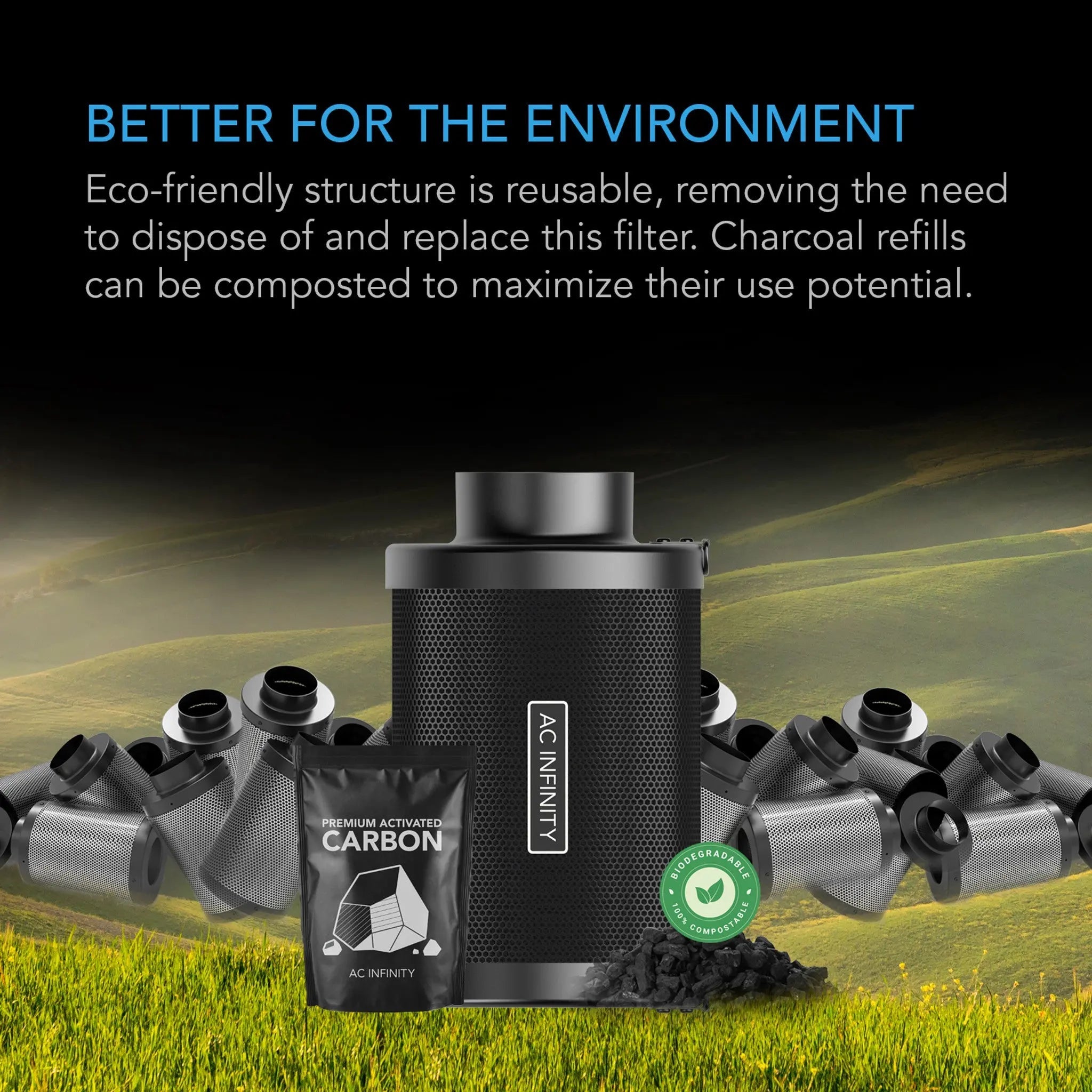 Refillable Carbon Filter Kit, With Charcoal Refill, 8-Inch