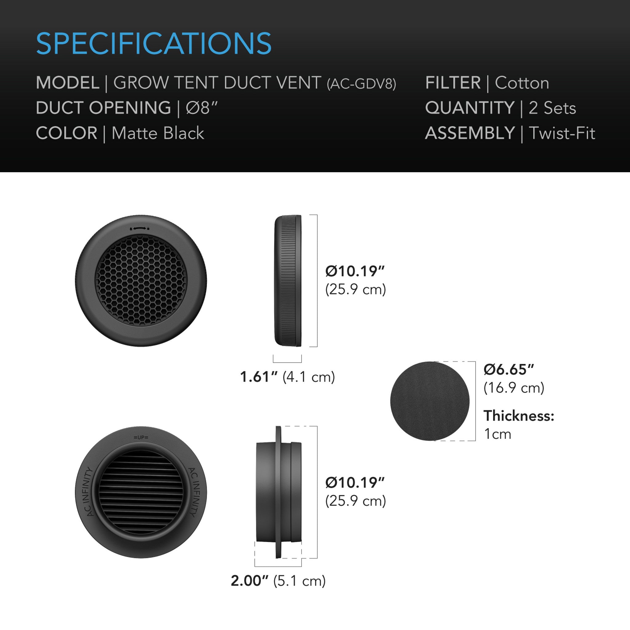 Grow Tent Duct Vent Attachment, 8-Inch 2 Pack, Light-Blocking & Dust-Resistant