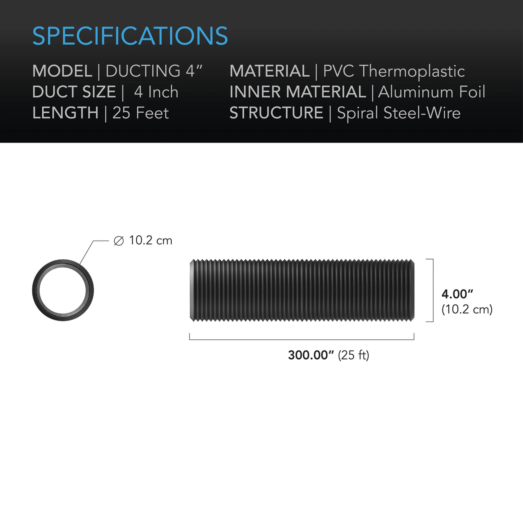 Ac Infinity, Flexible Four-Layer Ducting, 4-Inch