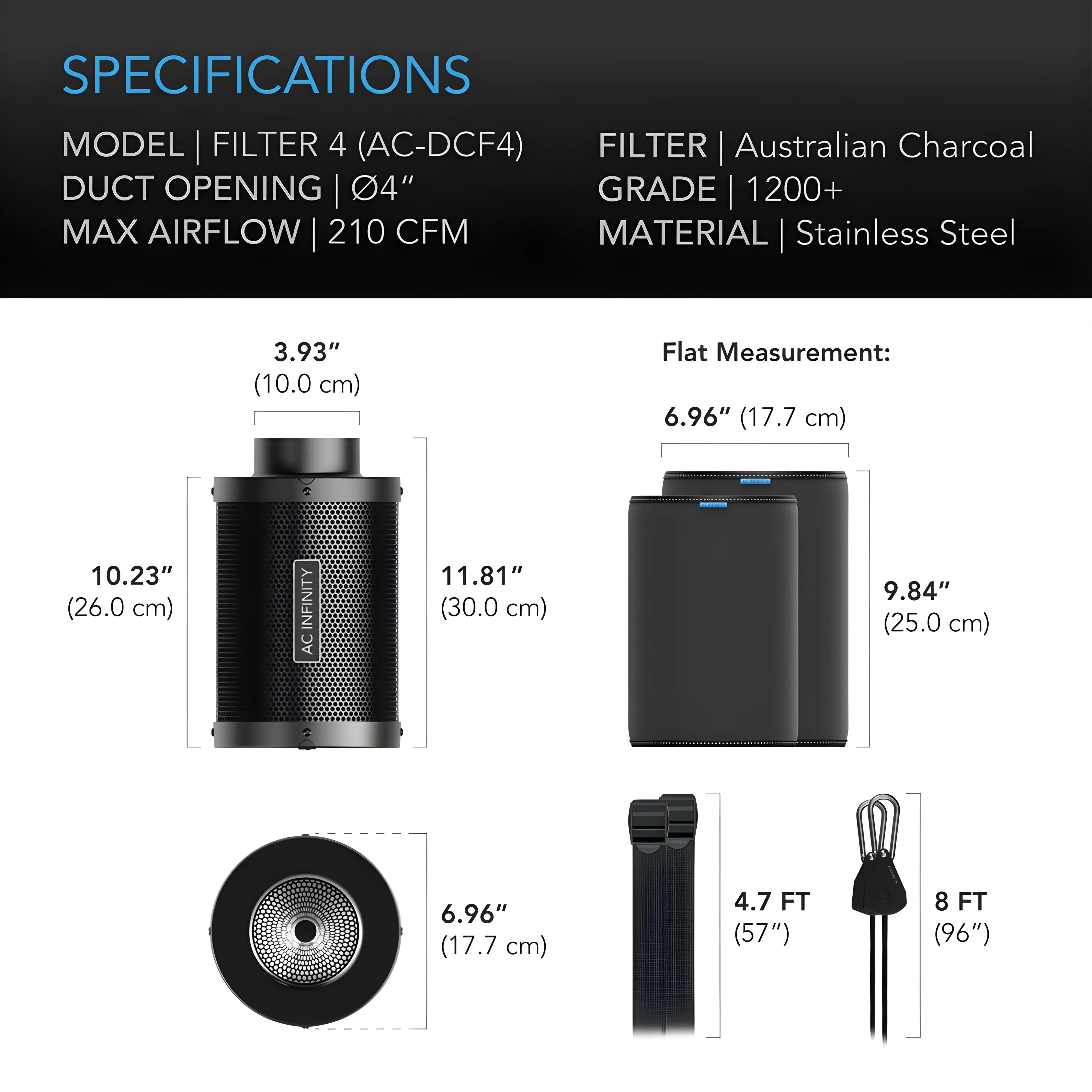 AC Infinity Duct Carbon Filter, Australian Charcoal, 4 Inch